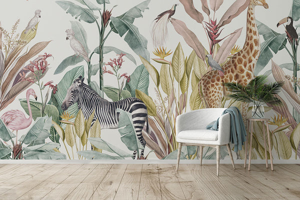 Ilustración de bosque tropical en tonos pastel