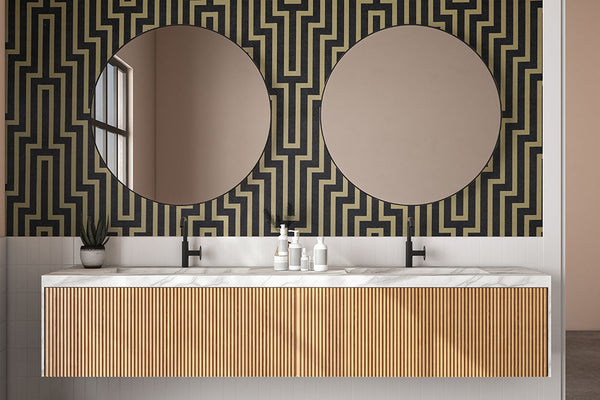 Diseño Art Déco de Laberinto Dorado y Negro