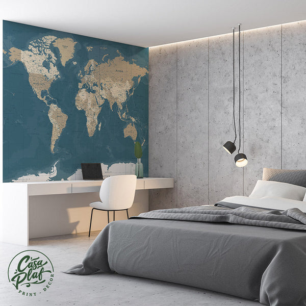 Mapa del mundo sobre fondo azul vinilo decorativo