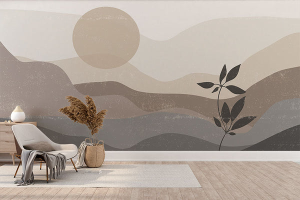 Paisaje minimalista de siluetas suaves en tonos pastel