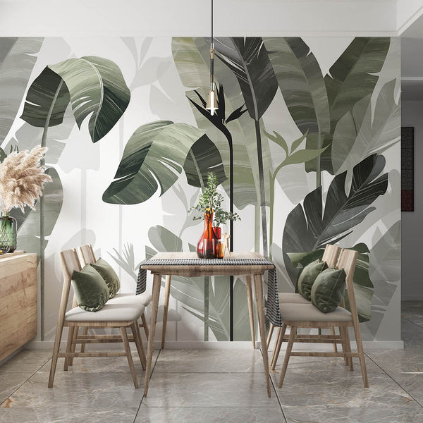 Siluetas de selva con elegancia vegetal en gris monocromático