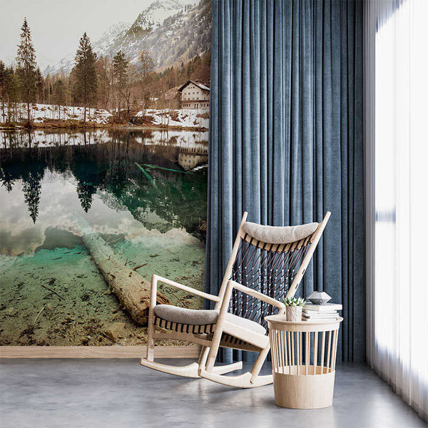 Mural decorativo de lago en invierno