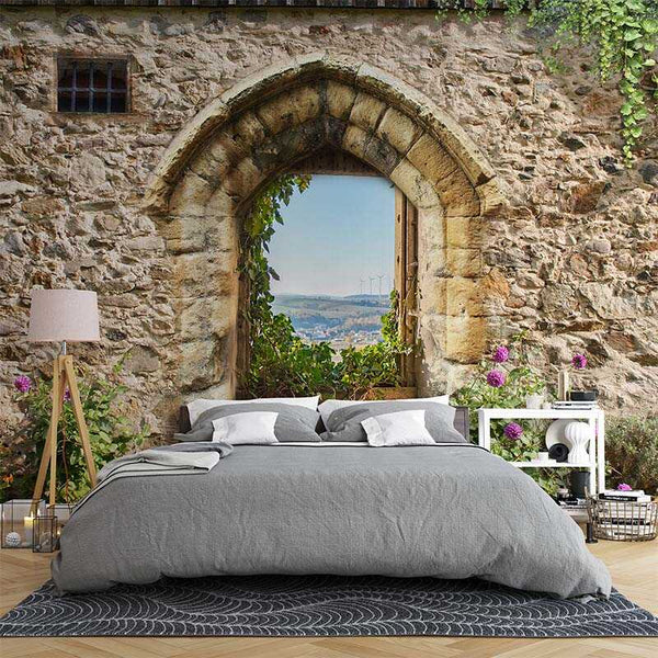 Vinilo decorativo vista panorámica con textura de piedra